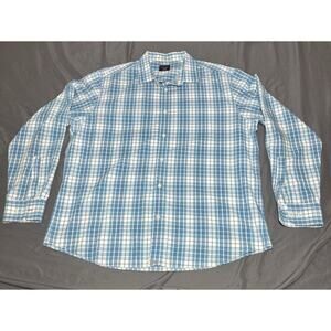 Untuckit L/S Button Up Shirt Men’s XXL Blue White Plaid Window Pane Wrinkle Free